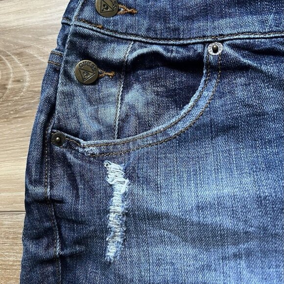 Guess Paulette Shortall Denim Distressed Overalls Women’s Size S - Picture 5 of 16